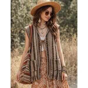 Vintage 70s Boho Browns Boho Vest OS